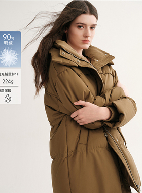 MSLAN吐司羽绒 冬季90鸭绒简约连帽抽绳休闲高充绒排骨羽绒服外套