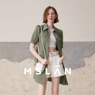 MSLAN25早秋重工气质绿色西装 裙收腰连衣裙