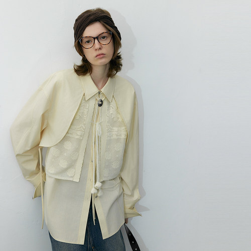 奶油秋日/MSLAN 25秋柔软舒适时尚真两件式马夹衬衫MGCN079