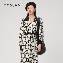 MSLAN outlet奥莱秋冬复古摩登绒面提花收腰连衣裙女MDDA4106