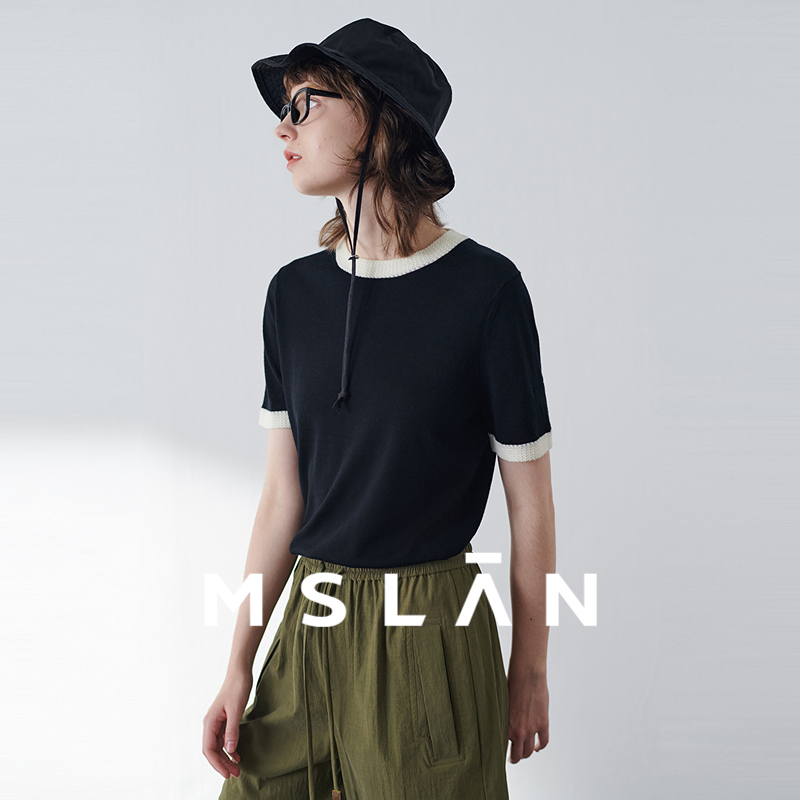 MSLAN北欧休闲风100羊毛短袖针织