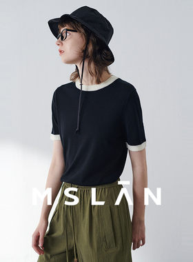 长期主义|MSLAN北欧休闲风圆领撞色黑白短袖针织套衫MGAN263