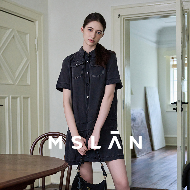 MSLAN法式气质天丝牛仔连衣裙
