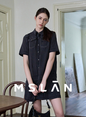 【天丝牛仔面料】MSLAN夏季法式气质双口袋压褶连衣裙MFCN4101