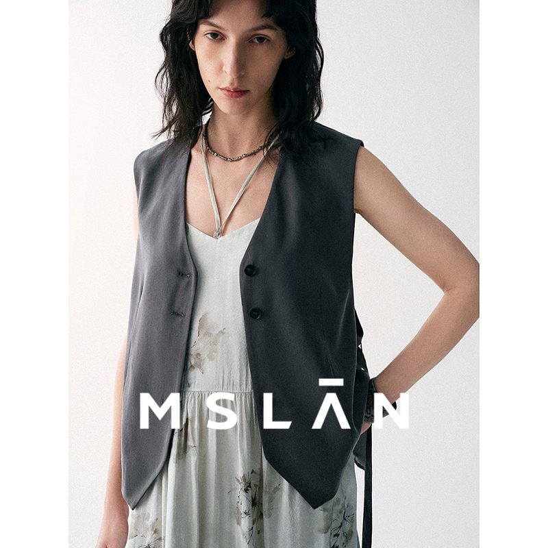 智性灰调|MSLAN莱赛尔马夹 25秋格雷系V领天丝西装马甲女MGCW318