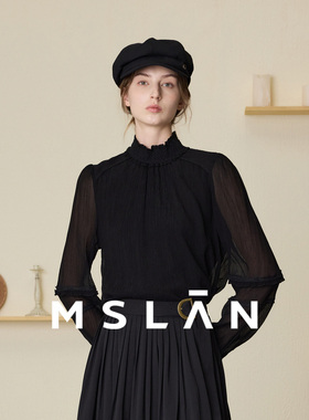 【不易静电】MSLAN秋季春季套头荷叶边雪纺衫上衣MEAE1501