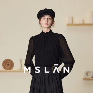 套头荷叶边雪纺衫 春季 MSLAN秋季 上衣MEAE1501 不易静电