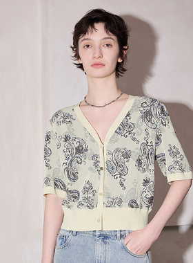 植物系|MSLAN夏季文艺短款显瘦小个子提花短袖针织衫外套MGBW022