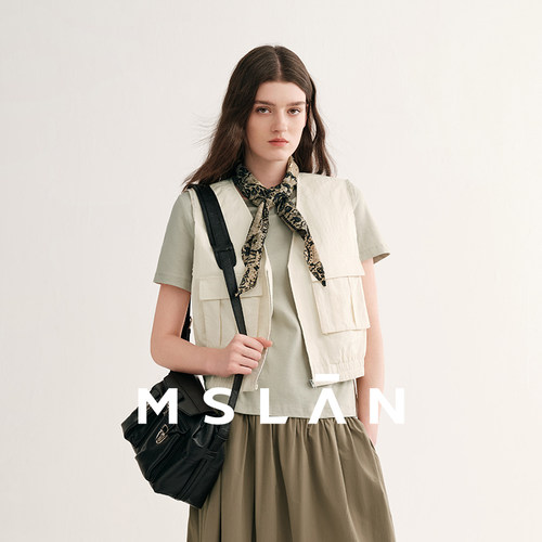 MSLAN山系工装双口袋马甲女