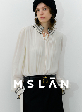 浅春系/MSLAN法式肌理感雪纺衫荷叶领轻盈套衫MGCN4011