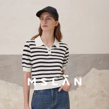 【MIU系撞色短袖】MSLAN春季小香风条纹针织套衫Polo衫MFBV1303