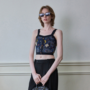 腰果花小个子吊带背心MECE1005 短款 MSLAN夏季 复古提花工艺修身