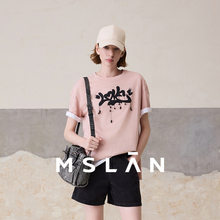 【100%棉】MSLAN春时髦侧开叉短袖印花凉感T恤MFBN1102