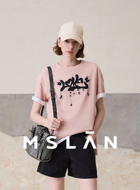 【100%棉】MSLAN春时髦侧开叉短袖印花凉感T恤MFBN1102