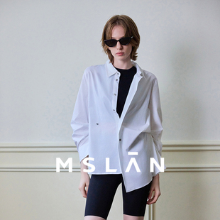 通勤不对称收褶衬衫 时尚 MSLAN春季 MFBE1417 廓形白衬衫