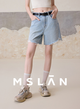 松弛裤/MSLAN早春美式毛边短裤直筒显瘦五分裤牛仔裤MFBE6113