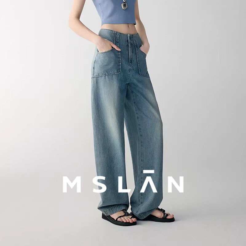 MSLAN口碑神裤 宽松连腰香蕉裤镰刀阔腿裤梨形显瘦分割牛仔裤2
