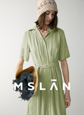 【春天里】MSLAN春夏清新通勤V领衬衫裙收腰压褶连衣裙MFBM4102