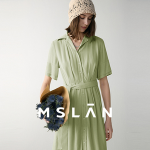 【春天里】MSLAN春夏清新通勤V领衬衫裙收腰压褶连衣裙MFBM4102
