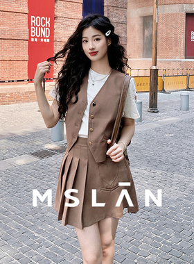 【前短后长】MSLAN夏季高腰A字时尚压褶爱心贴布短裙MFBN8102