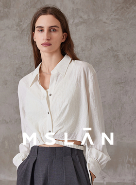 亲肤桑蚕丝/ MSLAN早春简约真丝系带小众设计感白色衬衫MFCN010