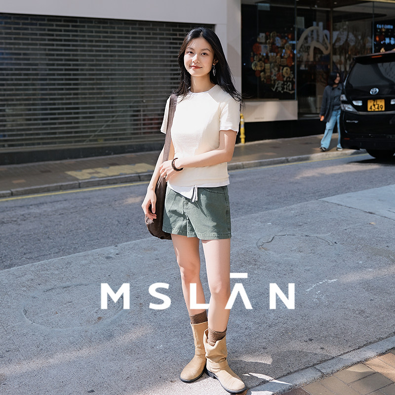 MSLAN丨商场同款夏季高腰牛仔裤A字直筒短裤女MGBK043