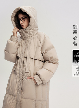 MSLAN泡芙羽绒/26春冬氛围感90白鸭绒轻盈蓬松连帽中长款羽绒服