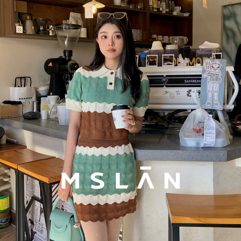 MSLAN撞色波浪条纹针织短裙半身裙MFAN8103