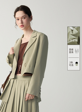 丝巾领西装 |MSLAN春季通勤简约斜纹TR短款西服外套MFCN2502