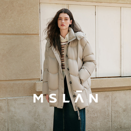 MSLAN泡芙羽绒 抽绳收腰95鸭绒羽绒服可拆卸帽子中长款外套