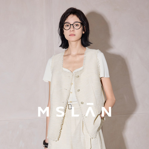 MSLAN丨26春小香风方领粗花呢复工毛边马甲背心MGBW203
