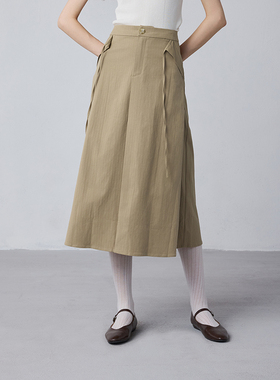 【透气莱赛尔】MSLAN春季卡其色半松紧装饰绑带半裙MFCE8220