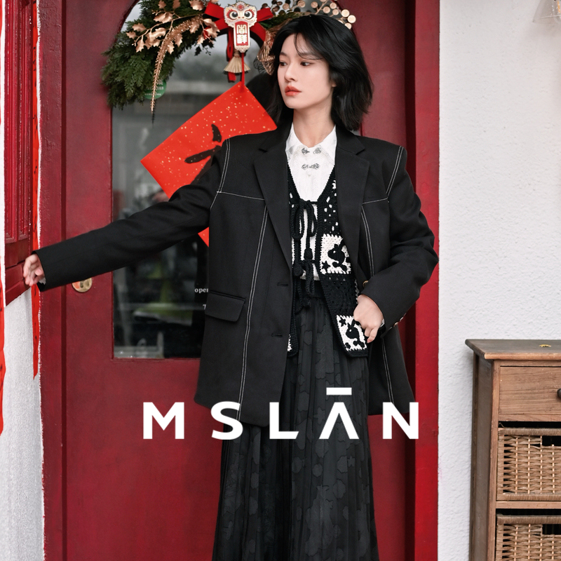 商场同款优雅复古压褶裙子MSLAN