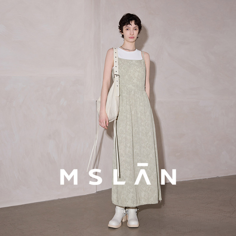 MSLAN莱赛尔度假风吊带连衣裙