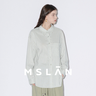 「清仓2折」MSLAN春夏通勤条纹空气感衬衣中长款 女MFBE1402