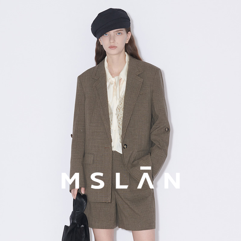 通勤廓形卡其绿西装外套MSLAN