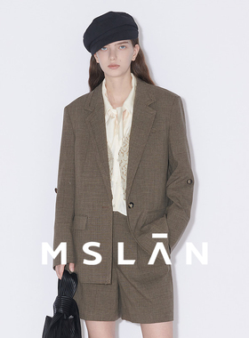 MSLAN商场同款复古通勤廓形卡其绿西装外套女MFAA2507