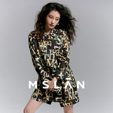 【祝绪丹同款】MSLAN春季小众设计感复古印花廓形衬衫MEBM2602