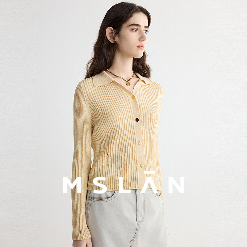 MSLAN光影春日 26春时尚慵懒随性开衩磨破含亚麻针织衫MHA