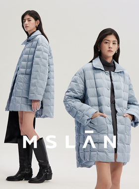MSLAN北海道羽绒服冬季简约减龄方块格轻盈保暖衬衫式90鸭绒外套