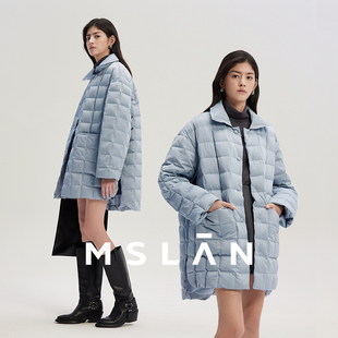 MSLAN北海道羽绒服冬季简约减龄方块格轻盈保暖衬衫式90鸭绒外套