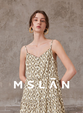 【碎花小吊带】MSLAN春季小V领气质碎花满印A字连衣裙MFAV4121