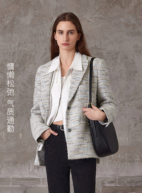 【冰岛冬日】MSLAN复古小香风拼接袖西装外套女MGAW385