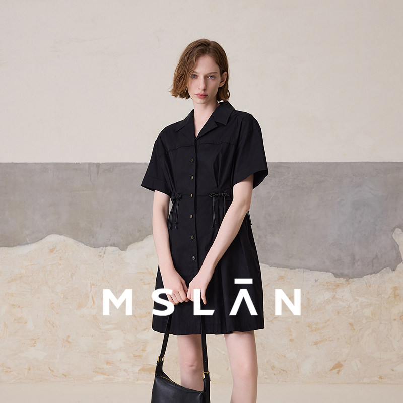 【新中式】MSLAN春夏国风黑色盘扣衬衫裙连衣裙MFBN4109