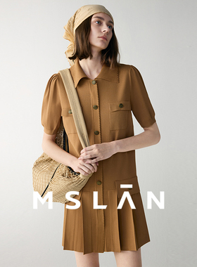 【透气抗起球】MSLAN夏季法式miu系小香风翻领针织连衣裙MFCE4134