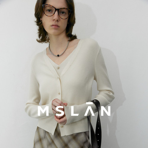 「舒芙蕾」MSLAN绵羊毛慵懒假两件时尚坑条针织衫套衫女26春