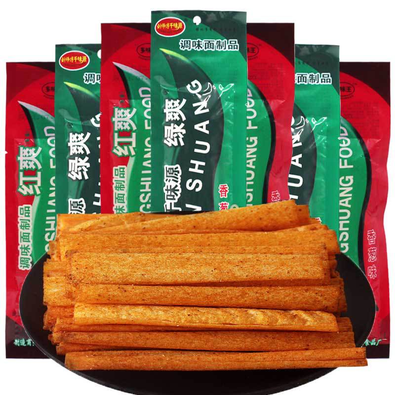8090后怀旧千味源红爽绿爽香葱味麻辣条香辣棒面筋酒鬼大辣片零食