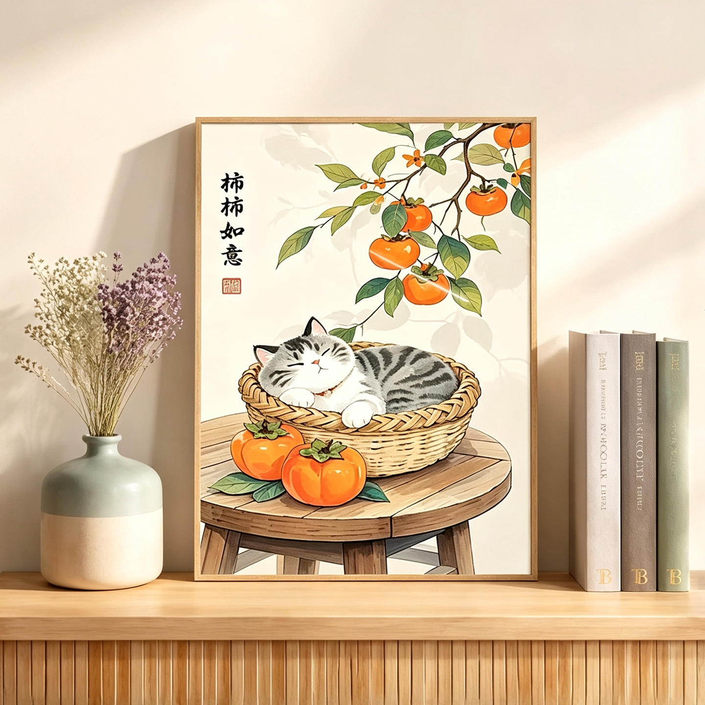 柿柿如意猫咪新中式diy数字油画
