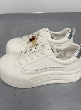 NDU厚底面包鞋女2026新款春季系带小白鞋百搭休闲运动板鞋