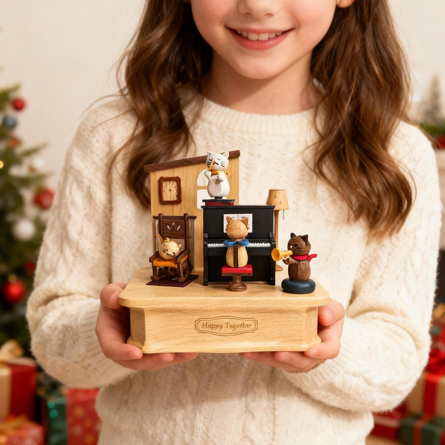 个性刻字森活木趣猫咪弹钢琴音乐盒八音盒女孩礼物送女生生日